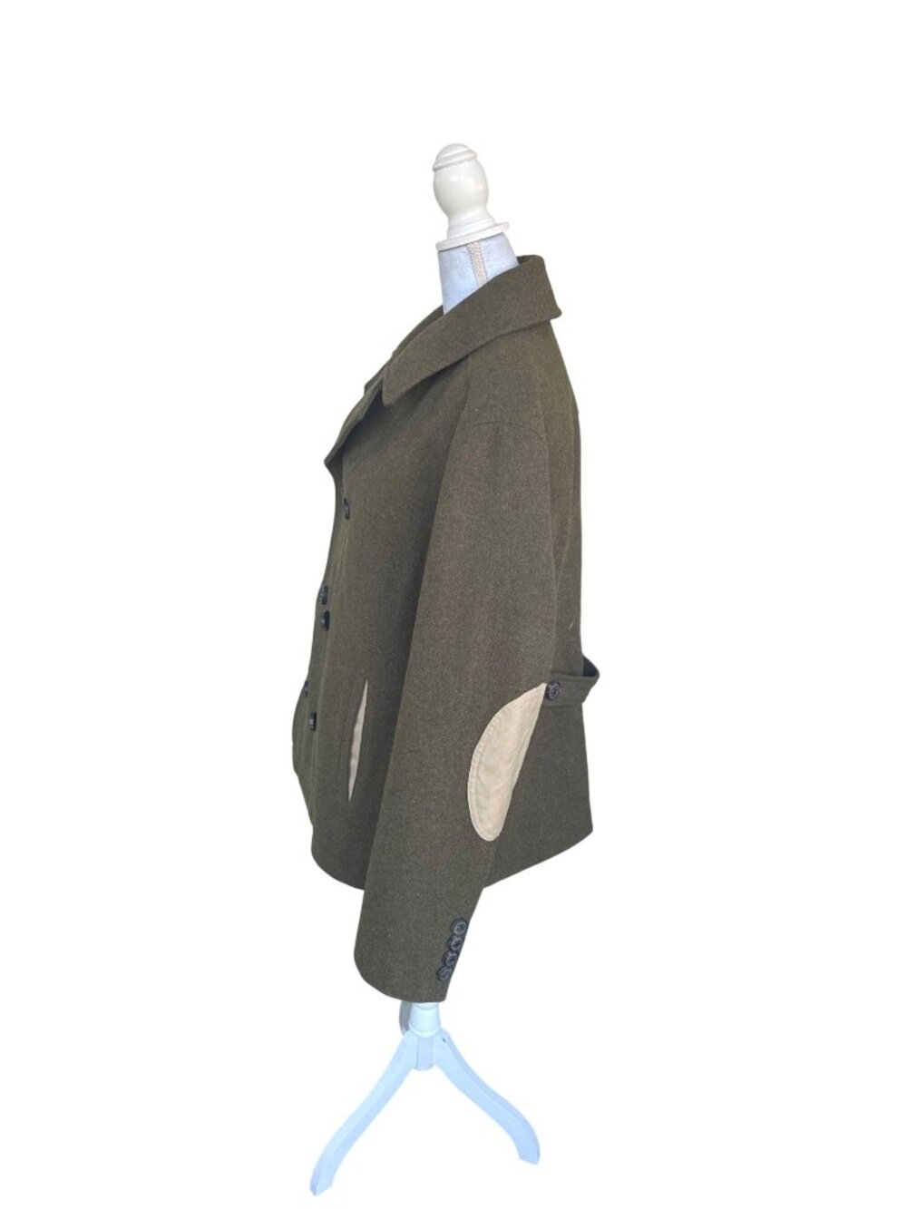 Vintage 90s St. Johns Bay Olive Green Wool Blend Peacoat XL Classic Double Breas - Picture 3 of 6